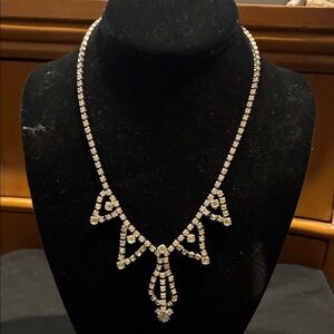 Vintage Elegant Silver Tone Necklace with Clear Rhinestone Accents